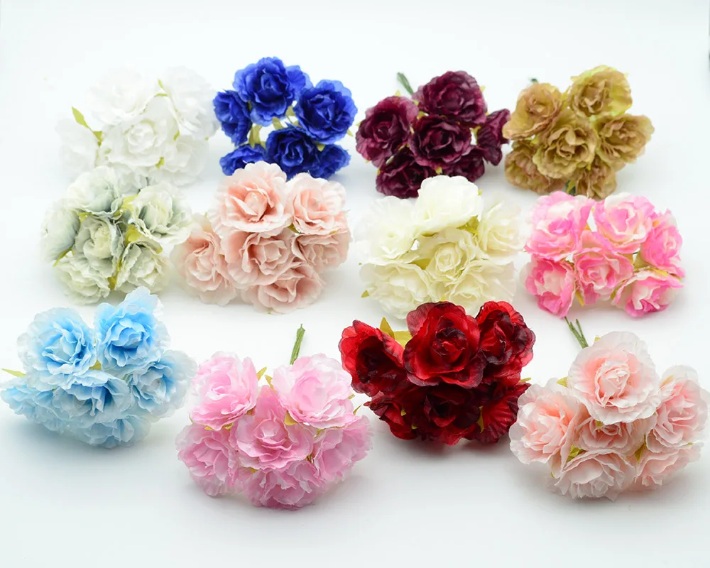 6 шт./набор шелковых роз, свадебные украшения для дома, аксессуары для рождественского венка, поддельные пластиковые подарочные коробки, искусственные цветы