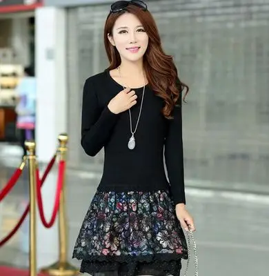 Новинка женское трикотажное платье свитер с имитацией двух предметов|sweater dress|long