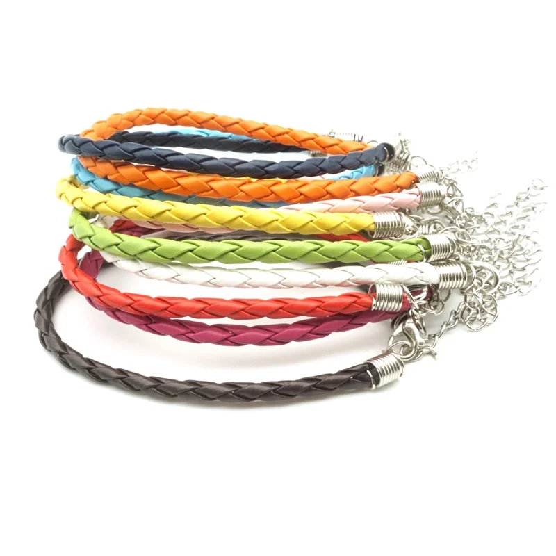 100PCS Colorful PU Leather Braided Chain Bracelet fit DIY Beads Charm Adjustable Clip Bracelets Wax Cord Necklace for Women Men | Украшения