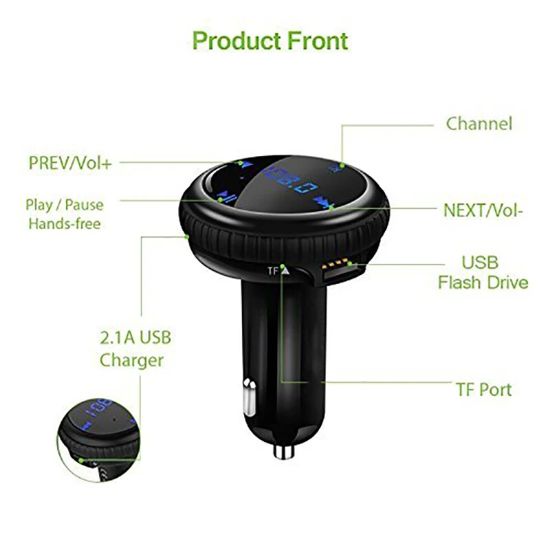 Bluetooth fm передатчик зарядное устройство с умный указатель 5V 2.1A USB порт