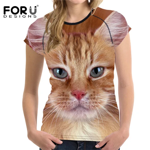 FORUDESIGNS/футболка 3D Kawaii Женская одежда с рисунком кота короткий рукав полиэстер футболка женская футболка с круглым вырезом фитнес повседневные футболки - Цвет: H2290BV