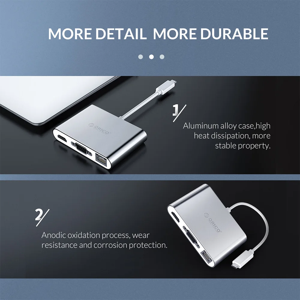 ORICO Алюминиевый USB C концентратор тип-c к HDMI/VGA/USB3.0/RJ45/SD TF кард-ридер PD зарядный адаптер для ноутбуков Macbook Аксессуары