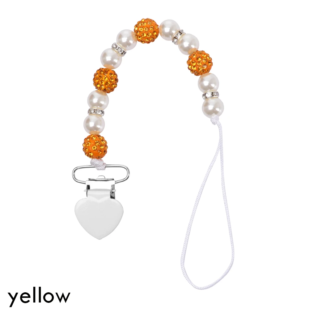 1-Yellow Детская Соска с зажимом, цепочка для младенцев, держатель для соски с деревянными бусинами и кристаллами, ремешок для соски, металлические зажимы для соски, цепочка для соски - Цвет: 1-Yellow