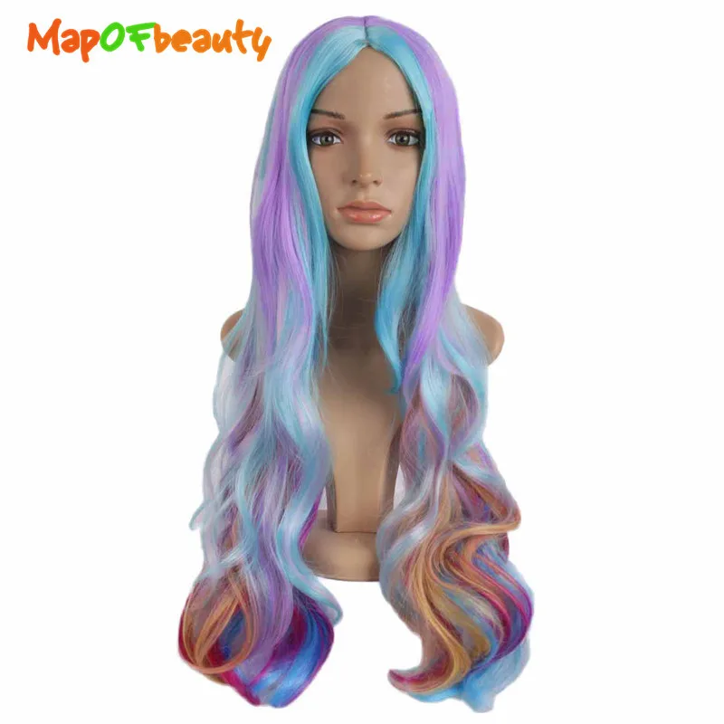 MapofBeauty 30 &quotдлинные вьющиеся синтетический Парики Для женщин Многоцветный костюм