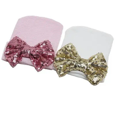 Hot Fashion Baby Hats 2017 Newborn Boy Girls Infant Stripe Sequined Bowknot Hat Beanie Knit Cotton Blend Cap | Детская одежда и