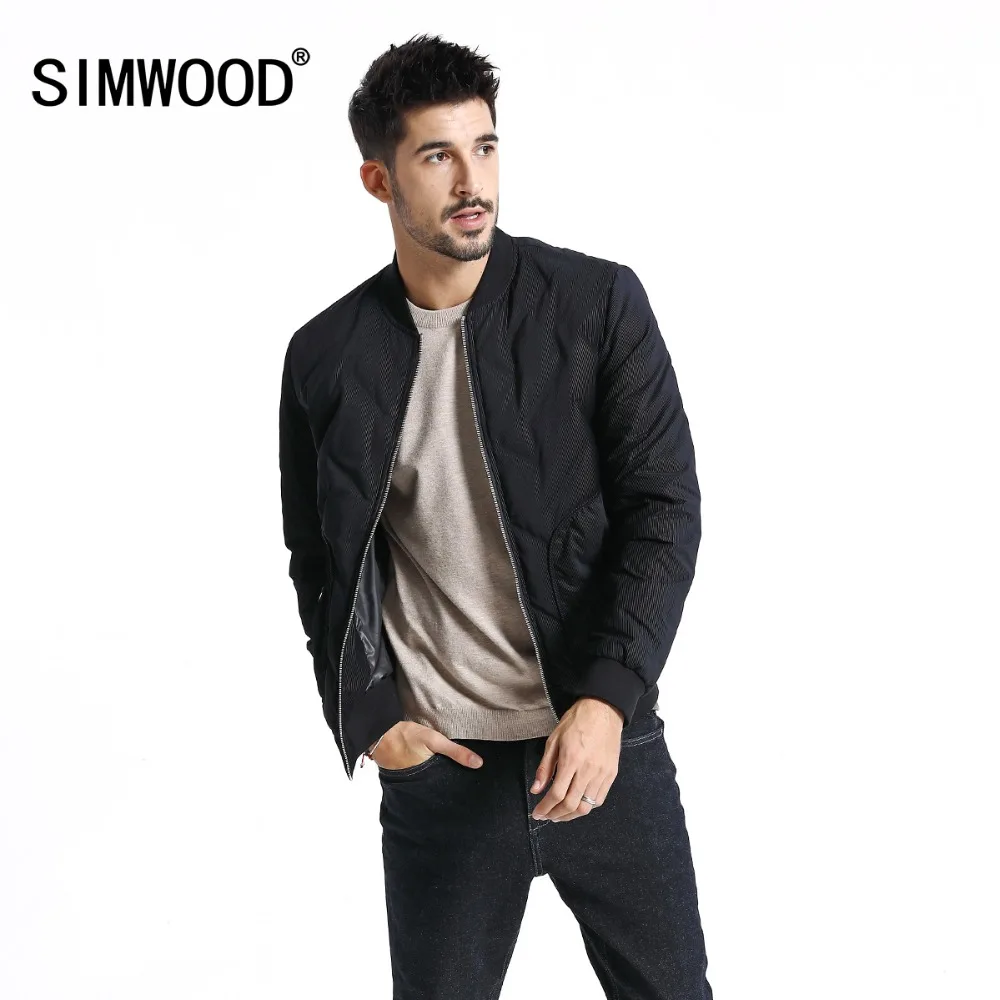 Мужской пуховик-бомбер SIMWOOD куртка на белом утином пухе 2019 бейсбольная