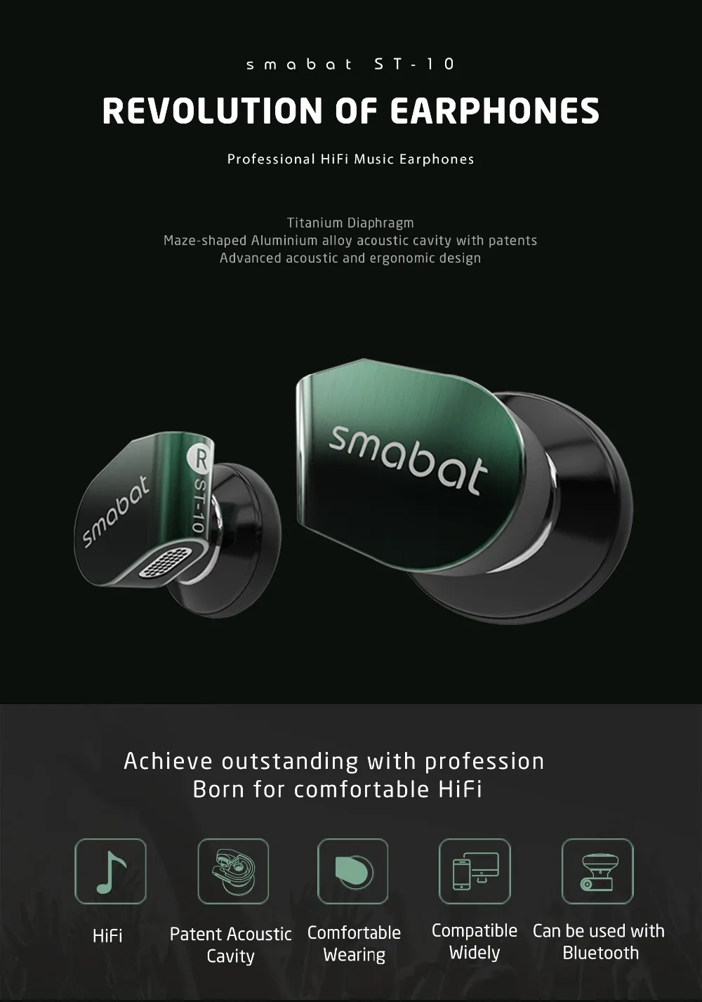 VS Audio Smabat ST10 ST-10 ушные крючки вкладыши металлические наушники HiFi Динамический драйвер Smabat флагманский наушник с разъемом MMCX кабель