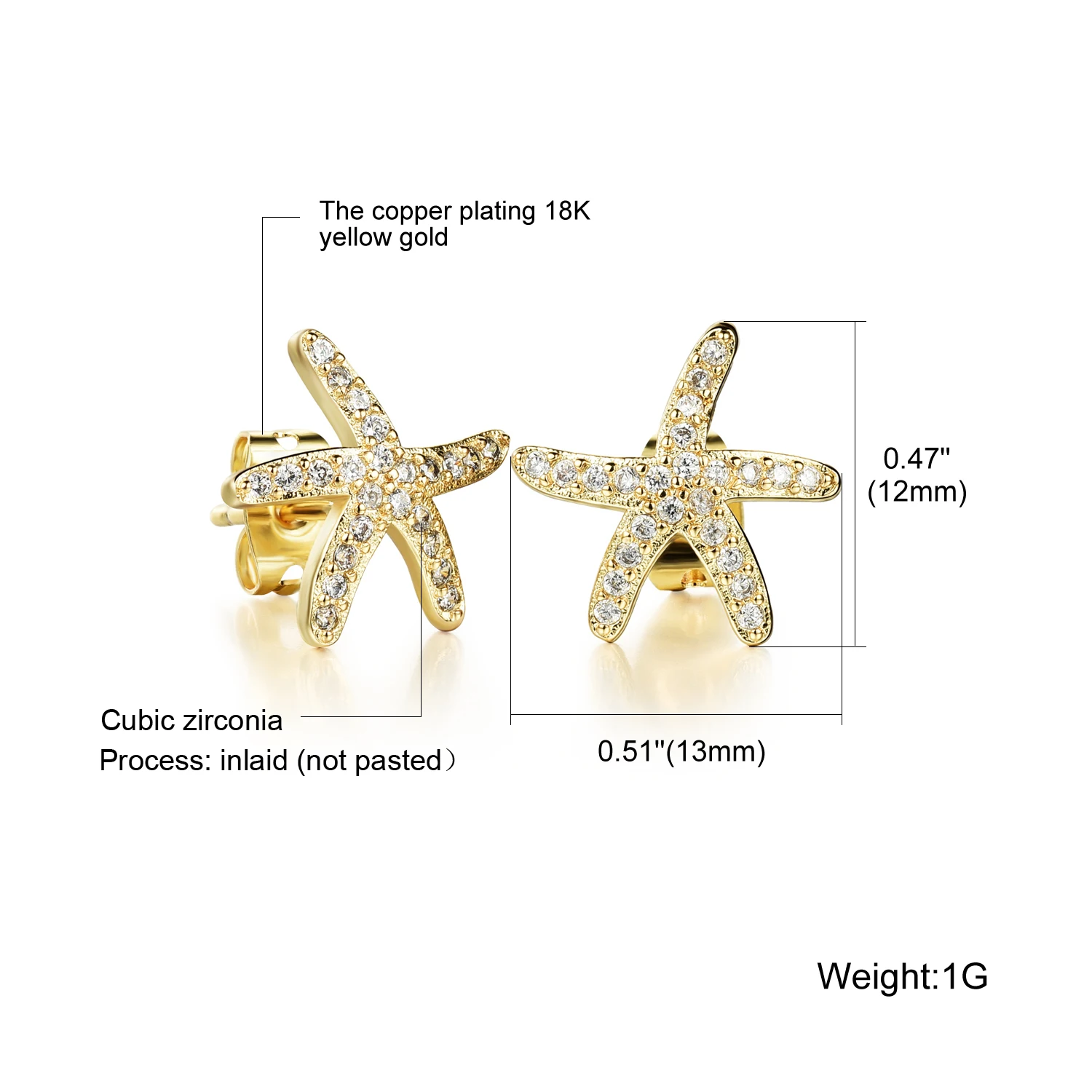 ААА Стразы Морская звезда моды Металл уха серьги-гвоздики ASOS для Для женщин
