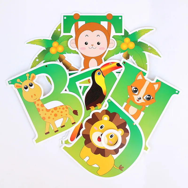 Зеленые джунгли с вечерние тными праздничный баннер на день рождения Бумажная