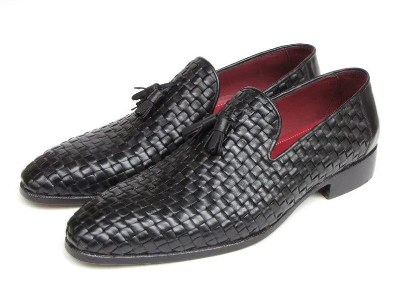 Paul Parkman Men's Tassel Loafer Black Woven Leather | Обувь