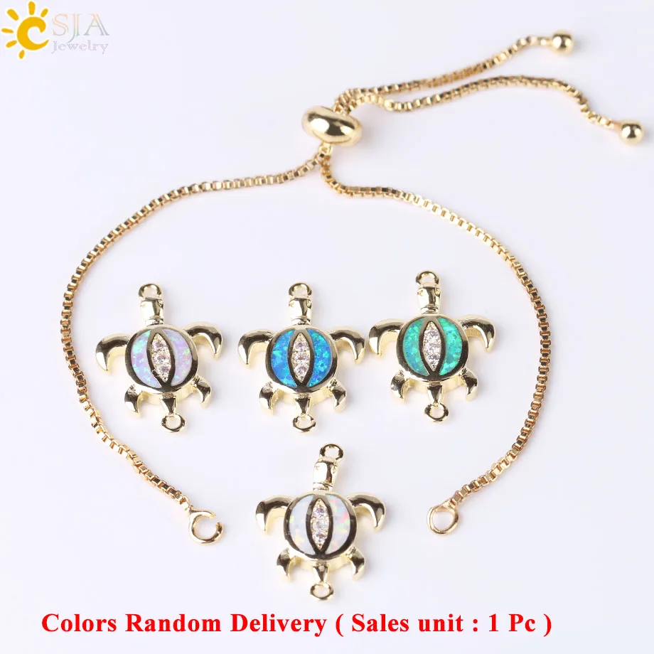Gold Plated-1PCS CSJA браслет с черепахами для женщин Девушка черепаха животных браслеты пляжные украшения Высокое качество огненный опал Размер Регулируемый браслет F496 - Окраска металла: Gold Plated-1PCS