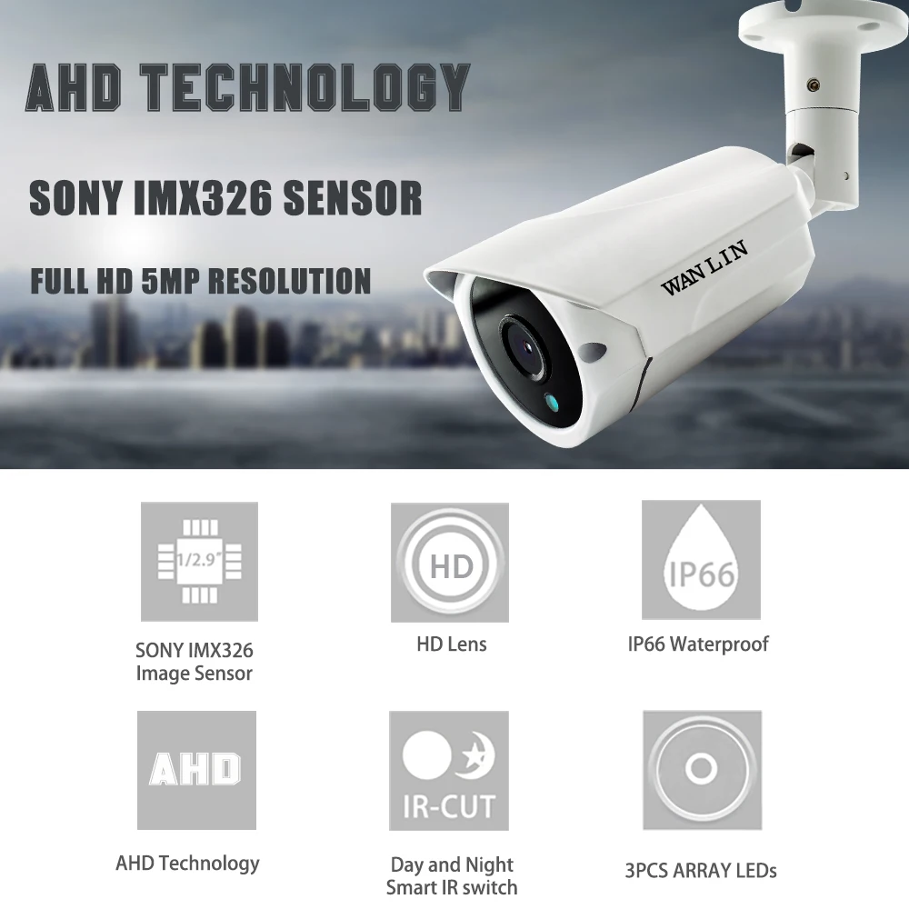 WANLIN SONY IMX326 5MP AHD Камера Всепогодный Безопасности Камеры Скрытого видеонаблюдения 3 шт. массив светодио дный 40 м ночного видения