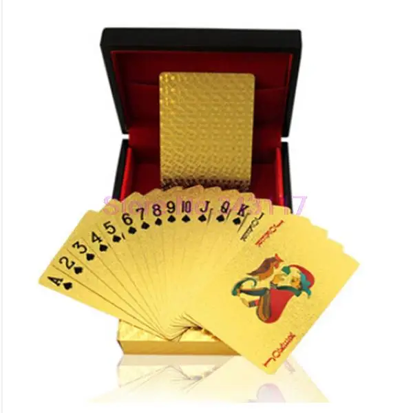 Позолоченные пластиковые карты для игры в покер евро с решетчатой рубашкой 52 2