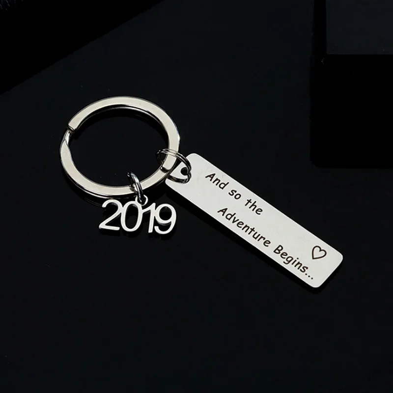 2019 Graduation Keychain Stainless Steel Key Ring &quotAnd So the Adventure Begins&quot Pendant DIY chain Gift | Украшения и