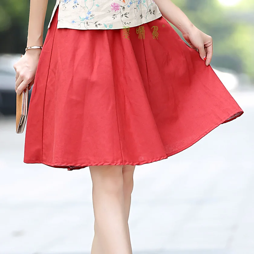 Новая льняная юбка для отдыха эластичная талия серая в обтяжку 55 см 9 цветов|swing