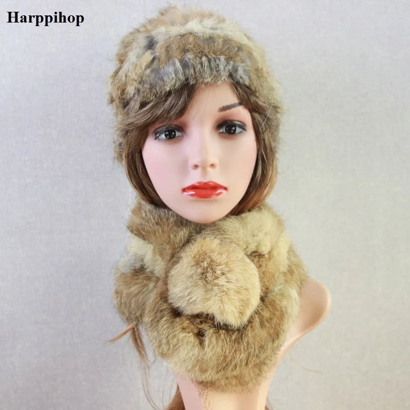 Шапка-шарф Harppihop Женская наборы шарфов из натурального кроличьего меха 2018 |