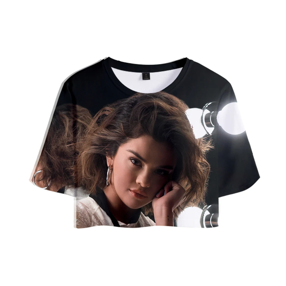 Женский укороченный топ с 3D принтом Selena Gomez модные летние футболки коротким