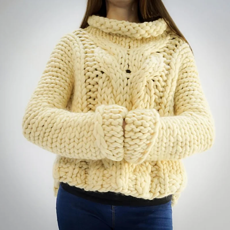 Autumn Women Thick Warm High-necked Long sleeve pullover sweater 2018 Fashion design Pure Hand-made Green Sweater coat | Женская одежда