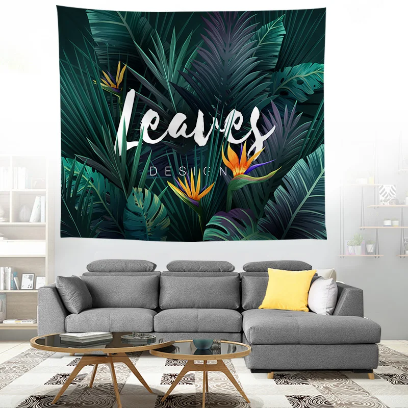ZEIMON 3D зеленый гобелен с изображение листьев тропических растений настенный