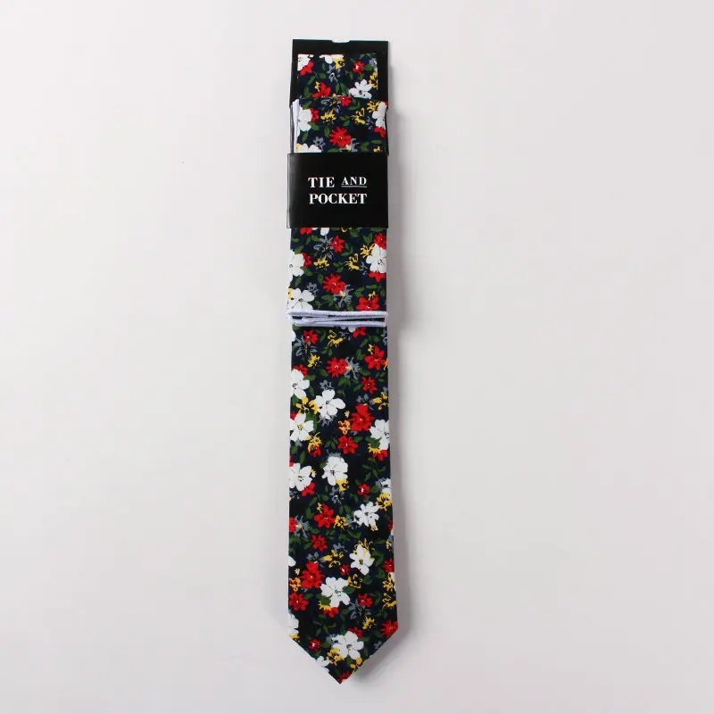 CT043E Хлопок мужской галстук с модным принтом галстук+ Pocket Square Set 6,5 см Галстук Hanky шеи галстуки комплект 42 стиль подарок к празднику Gravata тонкий - Цвет: CT043E