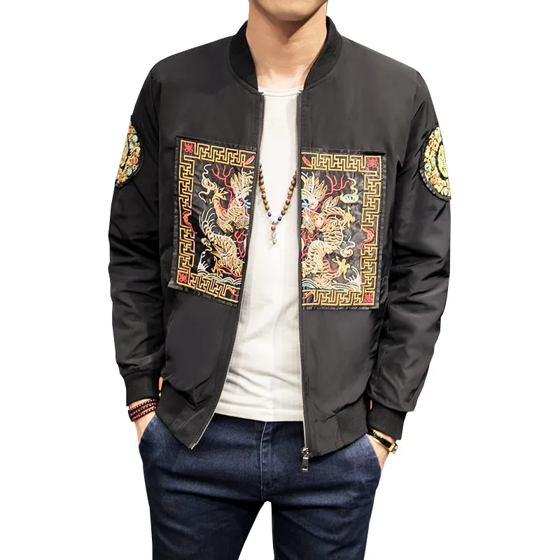Китайский стиль мужская повседневная куртка бомбер осенняя Новая модная длинная