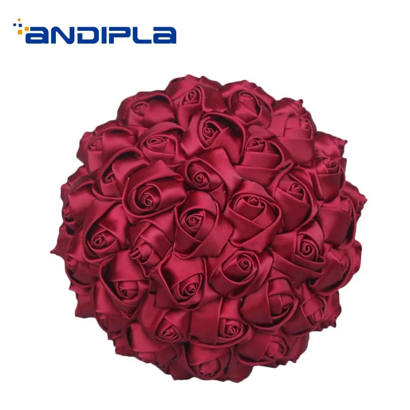 

Bride Bridesmaid Wedding Bouquet Handmade Ribbon Rose Flower Nosegay for Valentine's Day Gift Home Decoration Adornment Crafts
