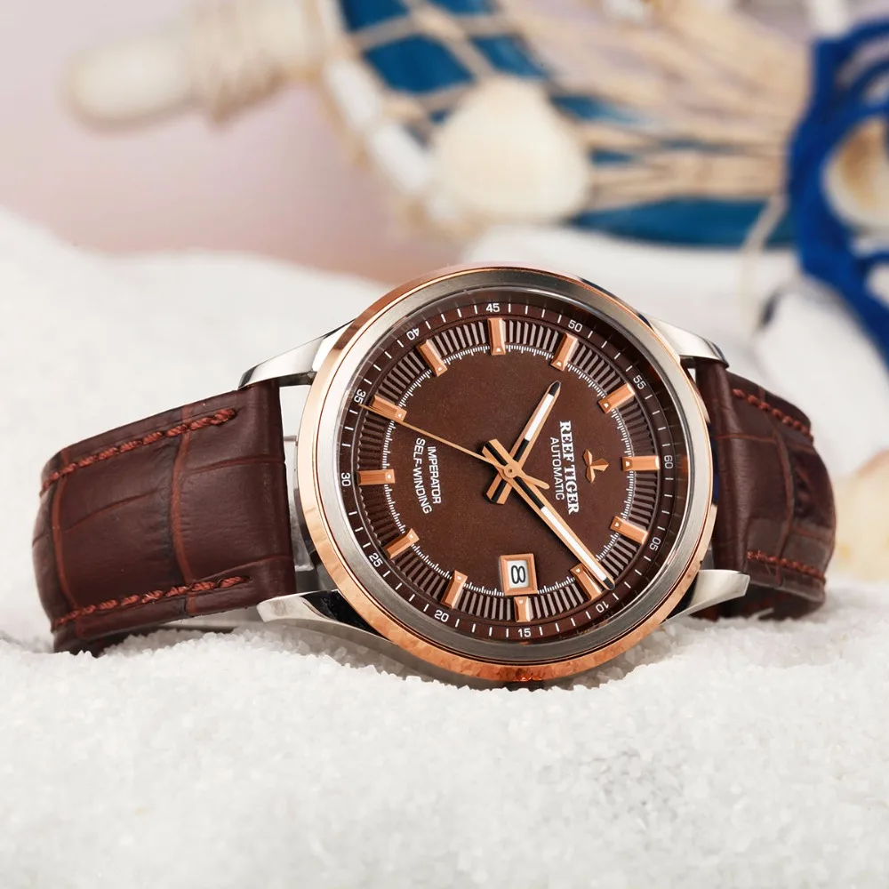 Часы Reef Tiger/RT с горячим дизайном автоматические деловые часы стальной чехол
