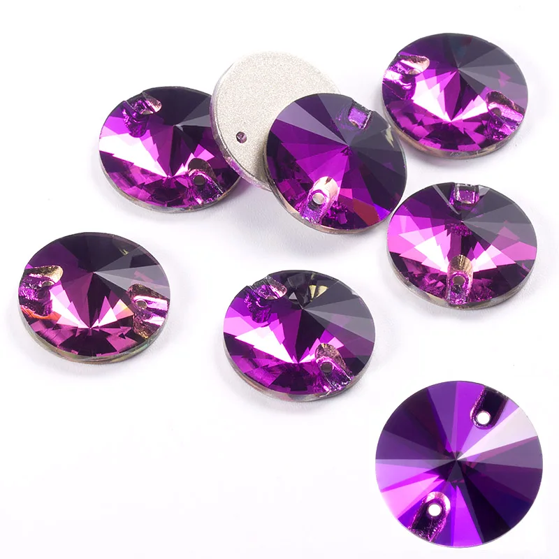 purple ЦЯО ааааа Красочные 8-16 мм Rivoli круглые кристаллы стеклянные пришивные стразы для сумок, одежды, обуви, украшения свадебного платья - Цвет: purple