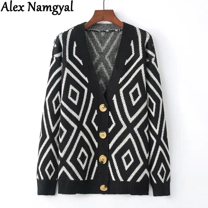 2018 Womens Casual Cardigans Single Breasted Autumn Winter Sweater Back Argyle Knit Coat Casaco Feminino Cardigan MC123 |