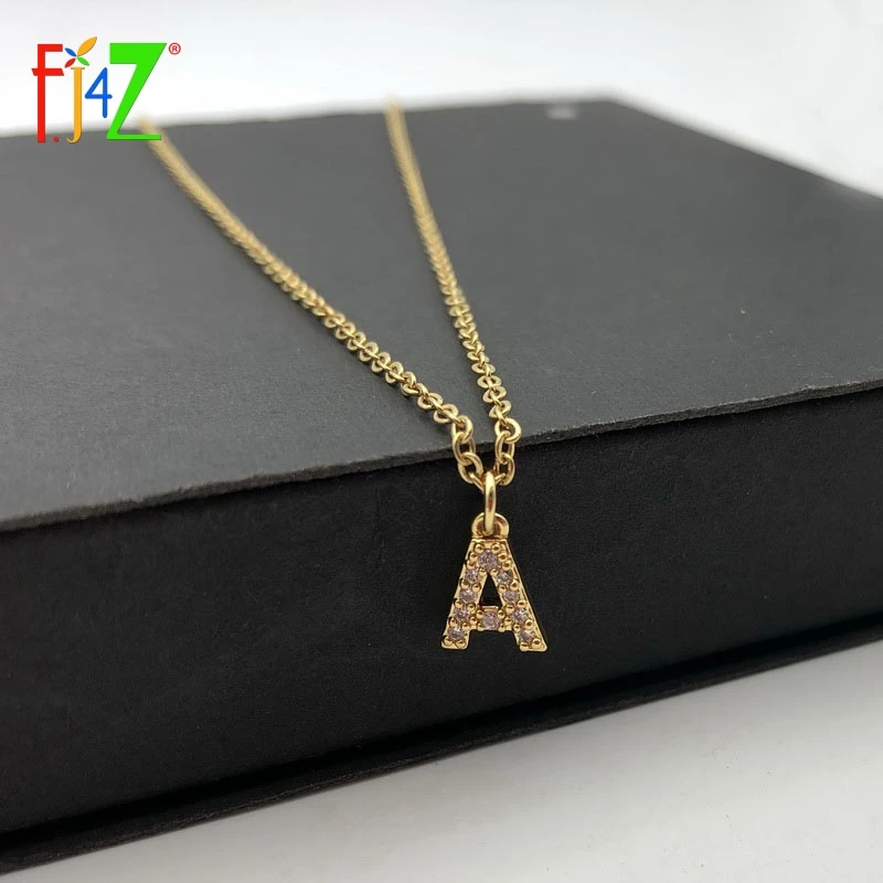 F.J4Z новый алфавит подвески золотого цвета Медные мини A Z букв кулон ожерелье