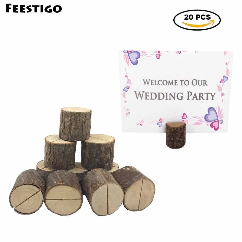 

FEESTIGO 20pcs/lot Novelty Simple Nature Tree Stump Wooden DIY Meaasge Clip Seat Wood Sign Wedding Table Decorations Supplies