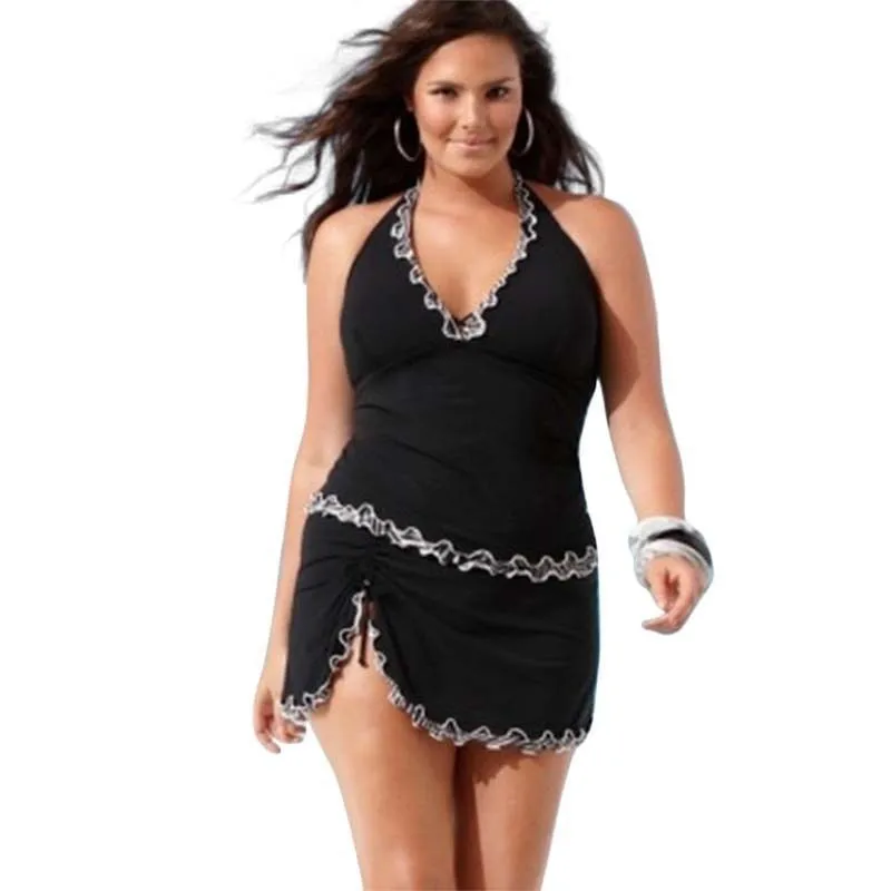 Плиссированный купальник с кружевными оборками женский пляжный танкини Цельный