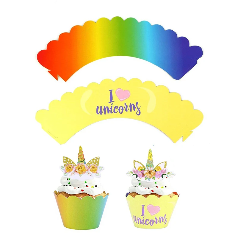 24 шт./пакет милый Радужный Единорог кекс обертки для пирожных Toppers детский душ