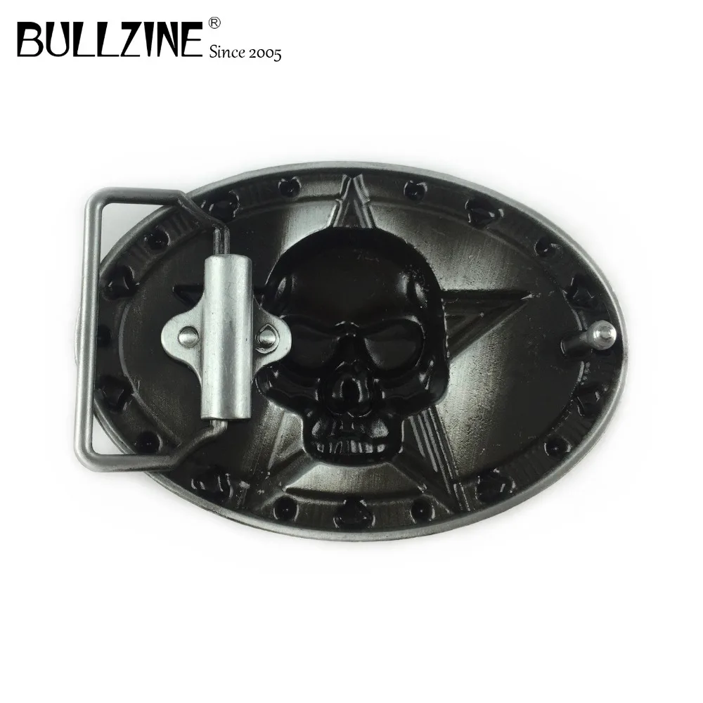 Пряжка для ремня с черепом Bullzine оловянной отделкой и красной эмалью