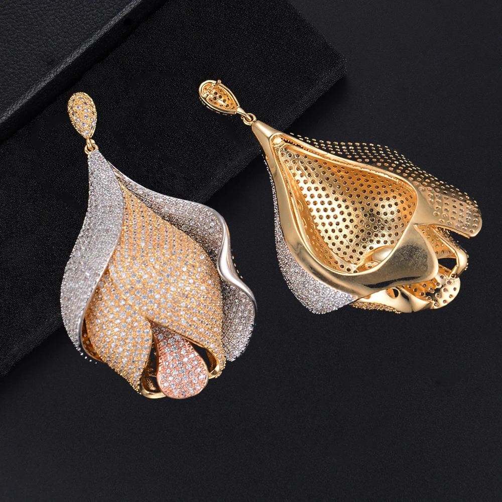 67 мм Роскошные три тона Тюльпан Цветок кубического циркония Обручение вечерние