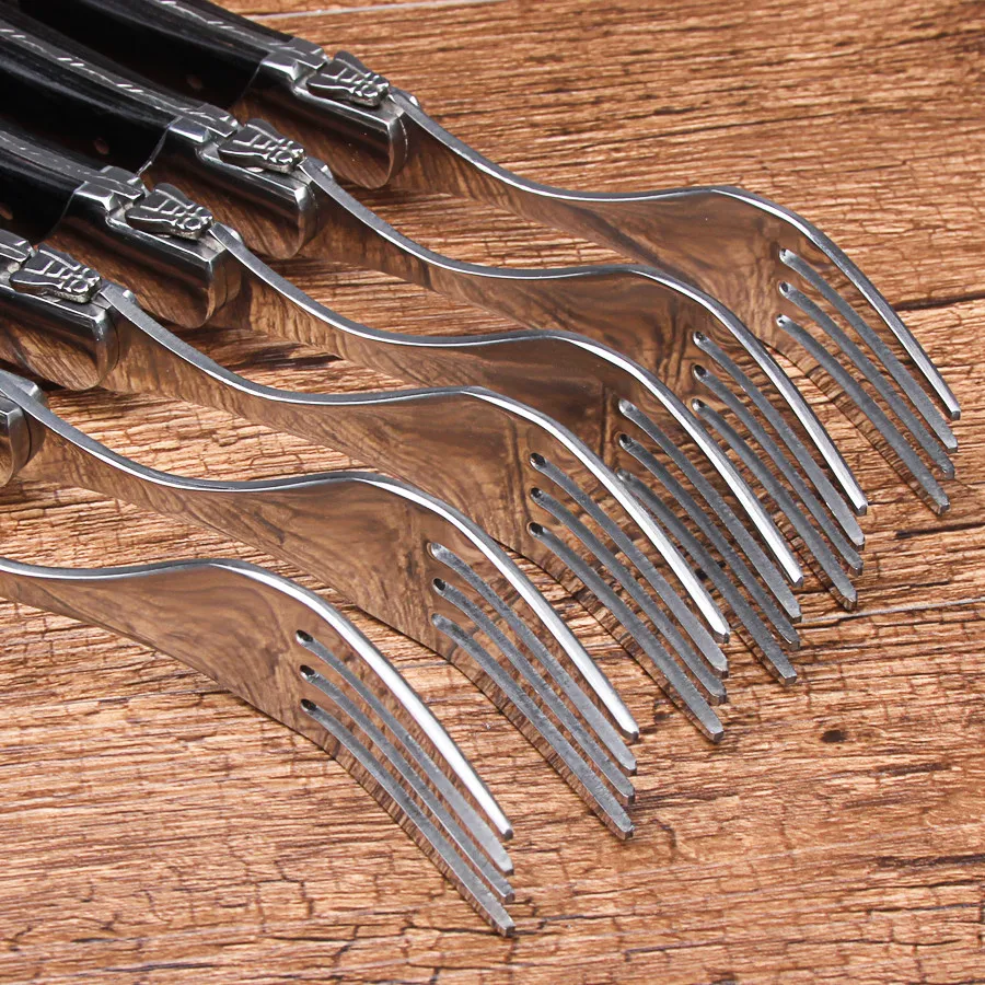 

6pcs Laguiole style stainless steel steak fork set in gift box steak fork with wood handle cutlery set