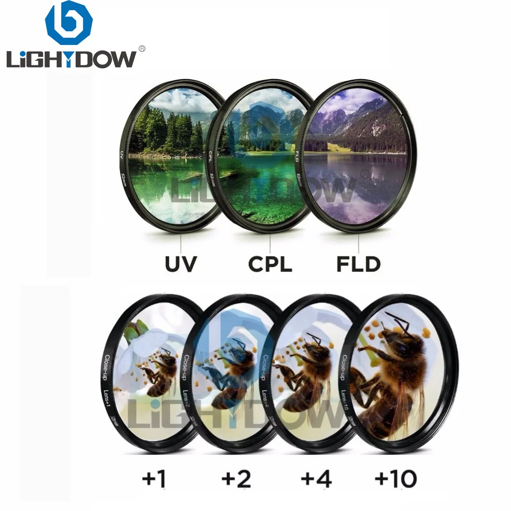 Комплект фильтров для объектива Lightdow 7 в 1 съемки крупным планом + 2 4 10 УФ CPL FLD