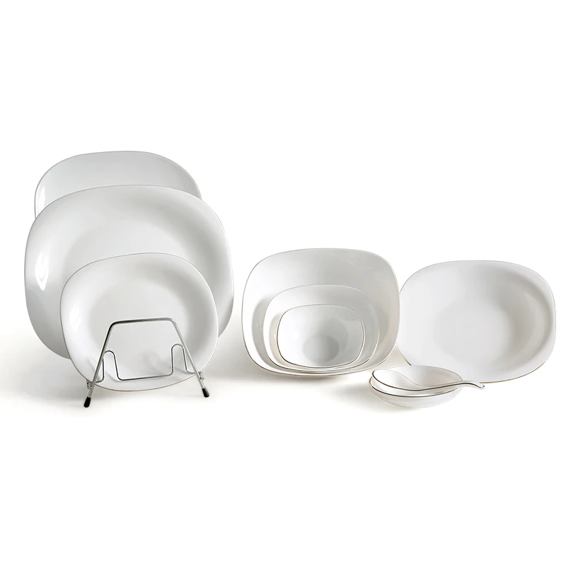 

3pcs/set Heat-resistant Square Gold edge White Opal Glass Porcelain Plates Dishes Tableware Steak Salad Sushi Dish Plate