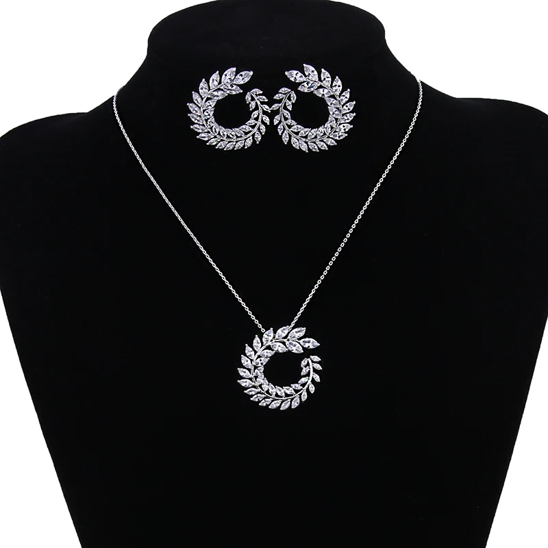 Новый Роскошный ААА Циркон Оливковая ветвь Форма кулон набор для Для женщин