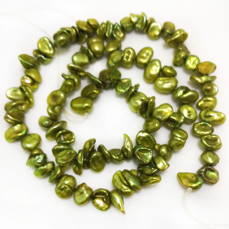 

16 inches 8-9mm Green Side Drilled Natural Keshi Pearl Loose Strand
