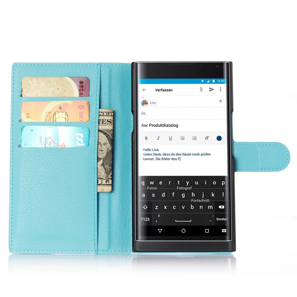 Чехол бумажник для BlackBerry Priv с отделениями карт чехол личи узором кожаный