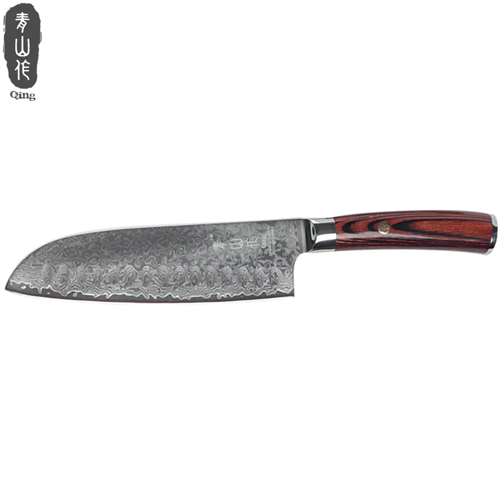 Цин Кухня Ножи 7 дюймов Santoku 67 слоев VG10 Дамаск Сталь острое лезвие Японский Суши