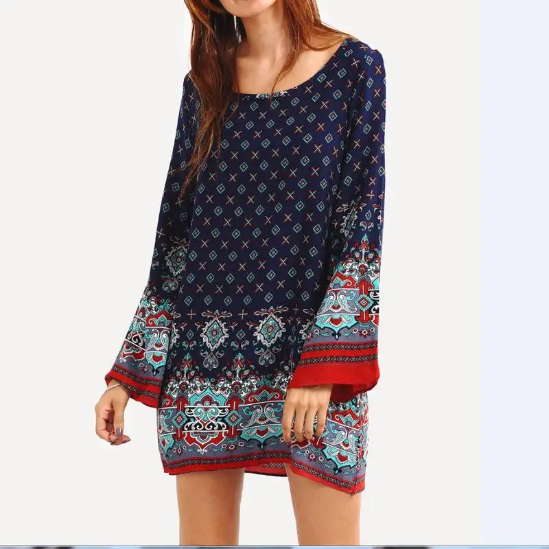 Женское летнее свободное пляжное платье с этническим принтом в стиле барокко