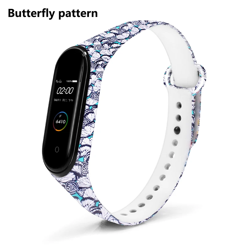 Butterfly pattern BOORUI Mi band 4 ремешок для xiaomi mi band 4 аксессуары pulsera inteligente силиконовый пояс с цветами Замена для m4 band - Цвет: Butterfly pattern