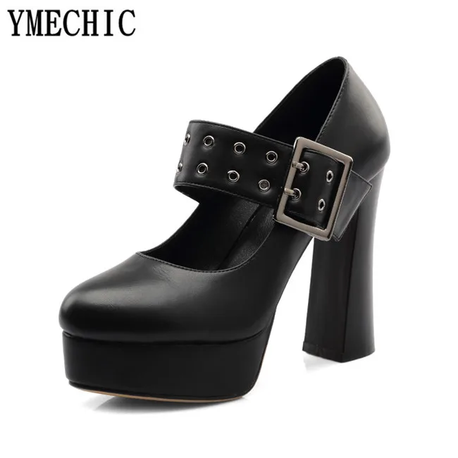Туфли YMECHIC женские черные коричневые туфли мэри джейн на платформе расширяющемся