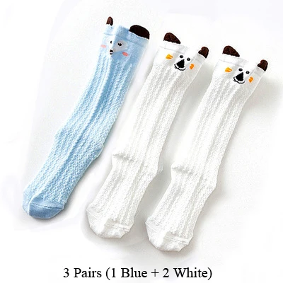 1 Blue and 2 White 3 пары/партия, носки для новорожденных, длинные летние дышащие носки для маленьких мальчиков и девочек, носки до колена с рисунком, носки для младенцев, sokken - Цвет: 1 Blue and 2 White