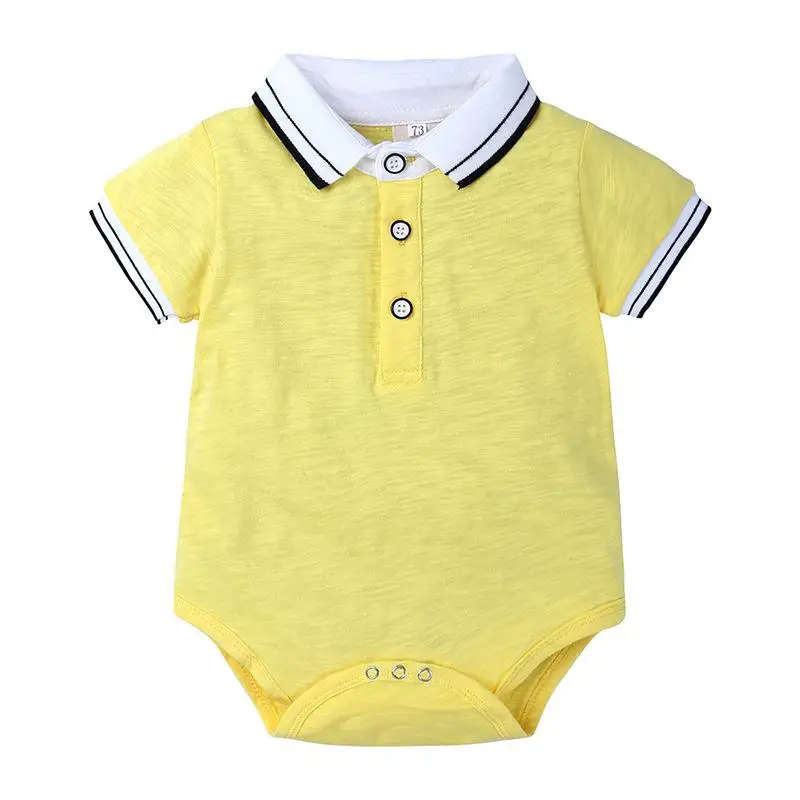 New Born Baby Boys Summer Short Sleeevd Body Suit Infang Boys Gentleman Clothing Lapel Striped Triangle Climbing Jumpsuit Outfit - Цвет: yellow