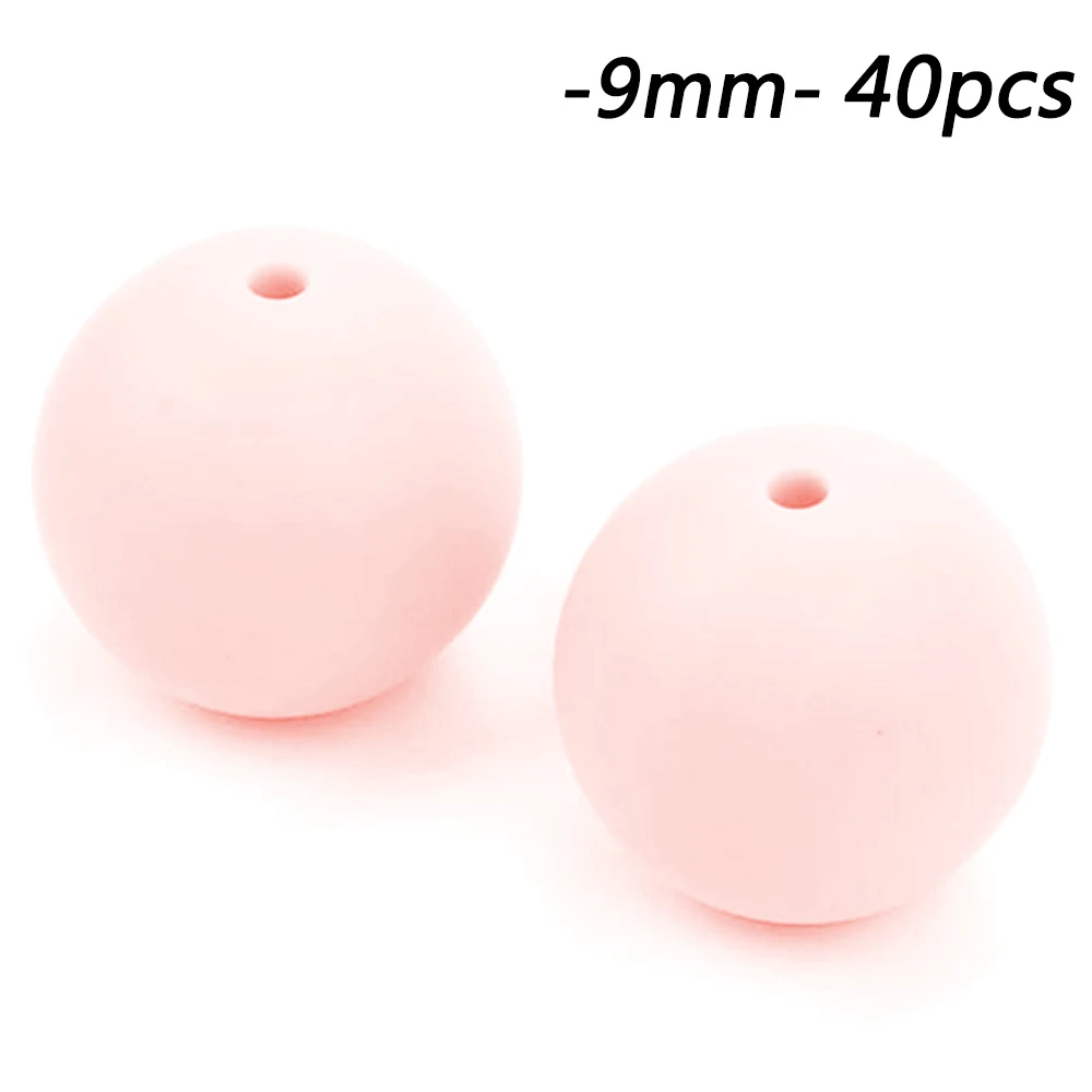 rose quartz 9 мм круглые силиконовые бусы BPA 40 шт. соска зажим цепи аксессуары уход за ребенком прорезывание зубов игрушки для малышей ожерелье DIY - Цвет: rose quartz