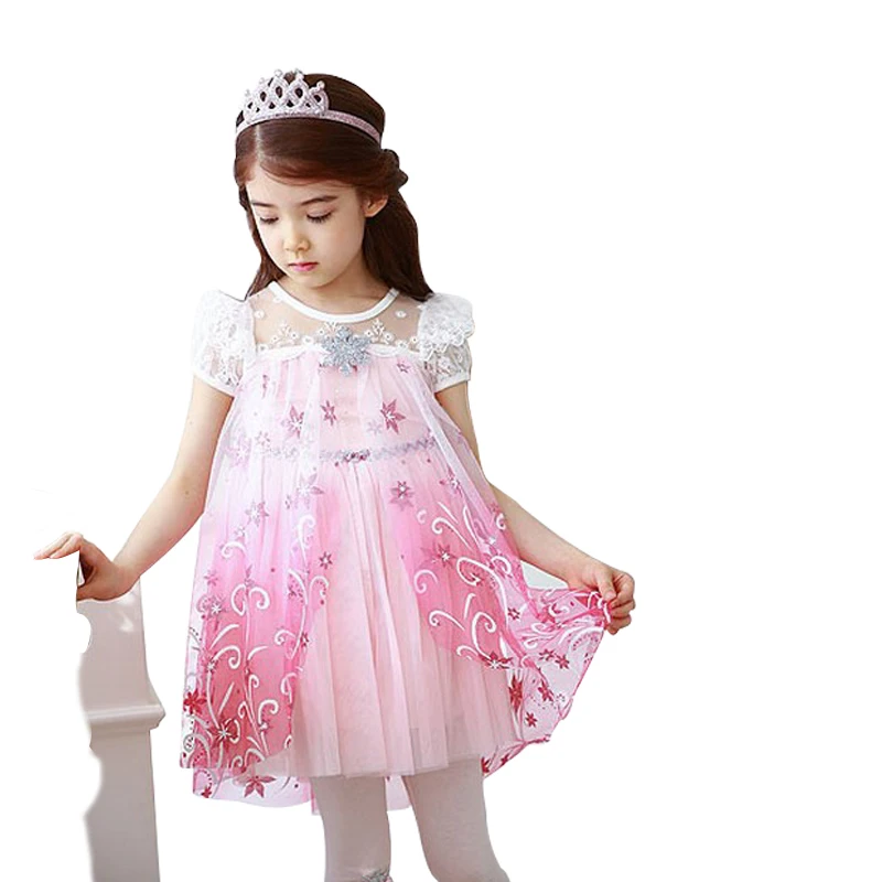 Новинка 2017 года платье для девочек летнее принцессы Снежной Королевы со стразами