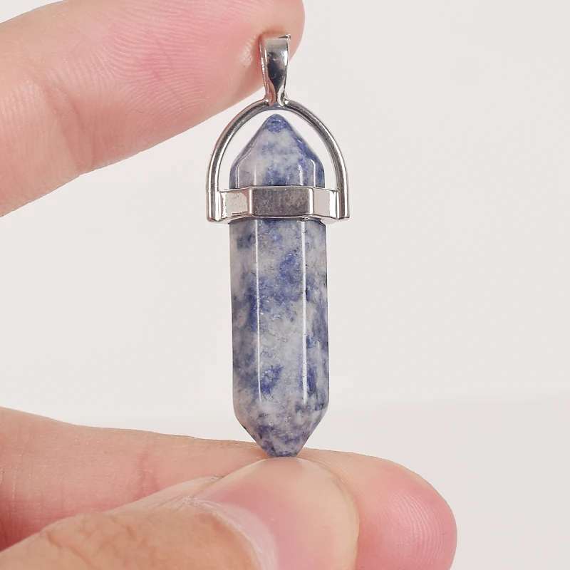 Natural blue spot jasper Tumbled Stone Hexagonal Column Reiki Pendulum Pendant Healing Mineral Quartz Crystals kids Home Decor | Дом и сад
